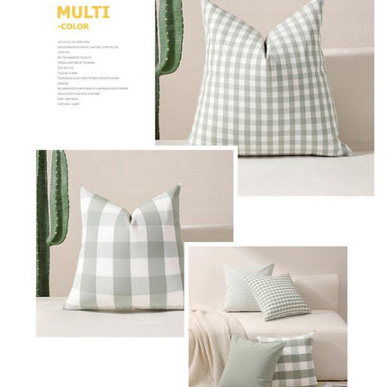 Green Big Plaid Pattern Set of 2 Decorative Cushion Covers - 45x45cm, Soft Polyester (Inserts Not Included)