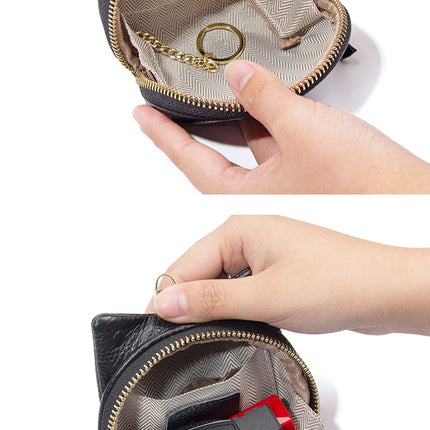 Grey Leather Frog Design Coin Purse - Cute Cartoon Mini Wallet Pouch for Keys & Coins with Keyring
