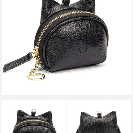Grey Leather Frog Design Coin Purse - Cute Cartoon Mini Wallet Pouch for Keys & Coins with Keyring