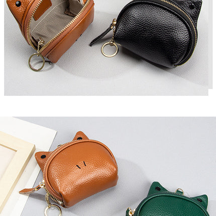 Black Leather Frog Design Coin Purse - Cute Cartoon Mini Wallet Pouch for Keys & Coins with Keyring