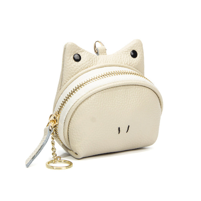 Beige Leather Frog Design Coin Purse