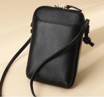 Black Premium Leather Mini Crossbody Phone Bag