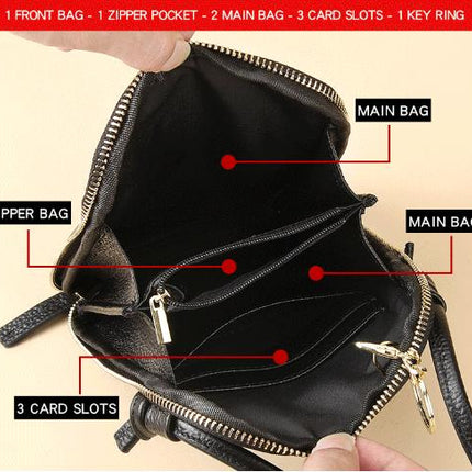 Black Premium Leather Mini Crossbody Phone Bag - Stylish Multi-Pocket Organizer for Women