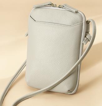 Beige Premium Leather Mini Crossbody Phone Bag