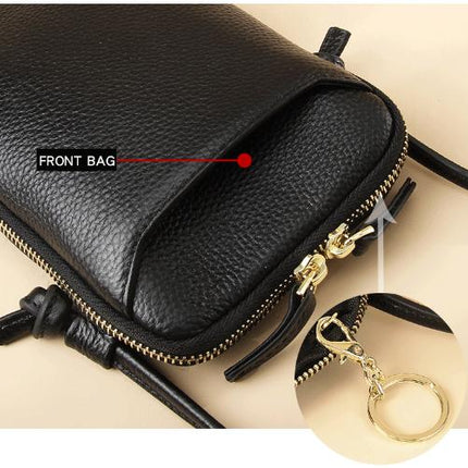 Beige Premium Leather Mini Crossbody Phone Bag - Stylish Multi-Pocket Organizer for Women