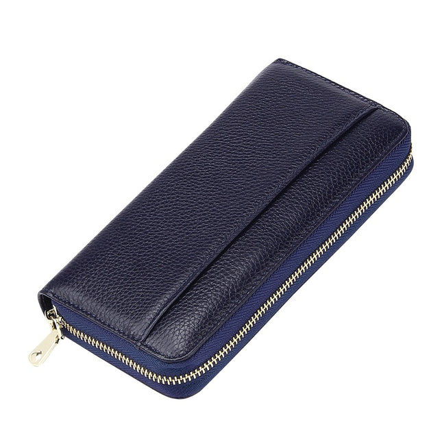Dark Blue Premium Genuine Leather RFID Blocking Long Wallet