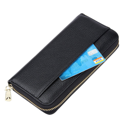 Purple Premium Genuine Leather RFID Blocking Long Wallet - Unisex Multi-Card Organizer Clutch with Zip-Around Closure