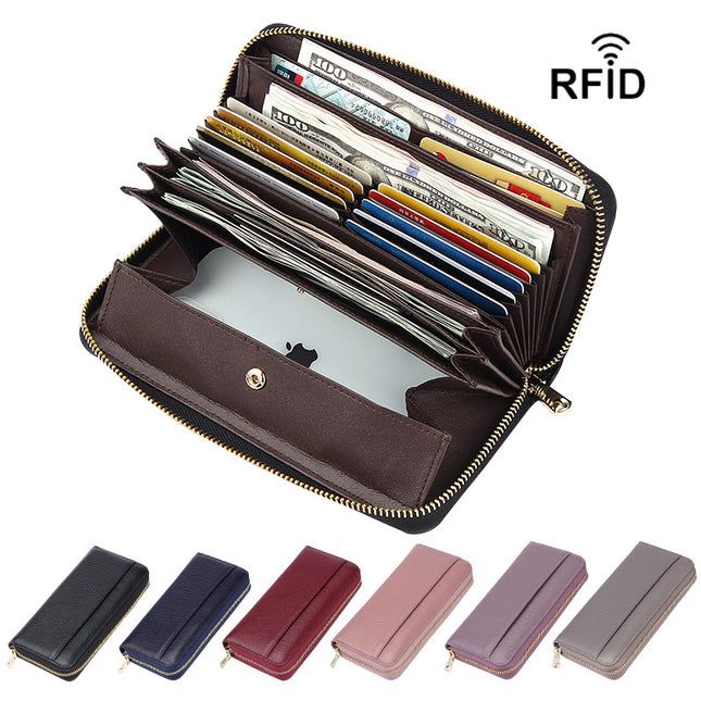 Grey Premium Genuine Leather RFID Blocking Long Wallet – product detail