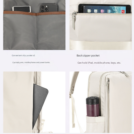 Beige Slim Minimalist Laptop Backpack - Shockproof & Anti-Theft Design, Travel-Friendly with Luggage Strap, Water-Resistant