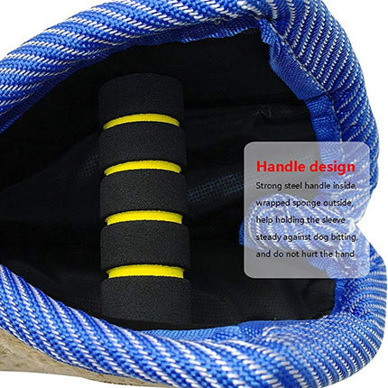 Blue and Khaki Heavy Duty Jute Dog Bite Pillow - Professional Training Tug Toy with 3 Handles for Schutzhund, K9, Agility & Bite Work