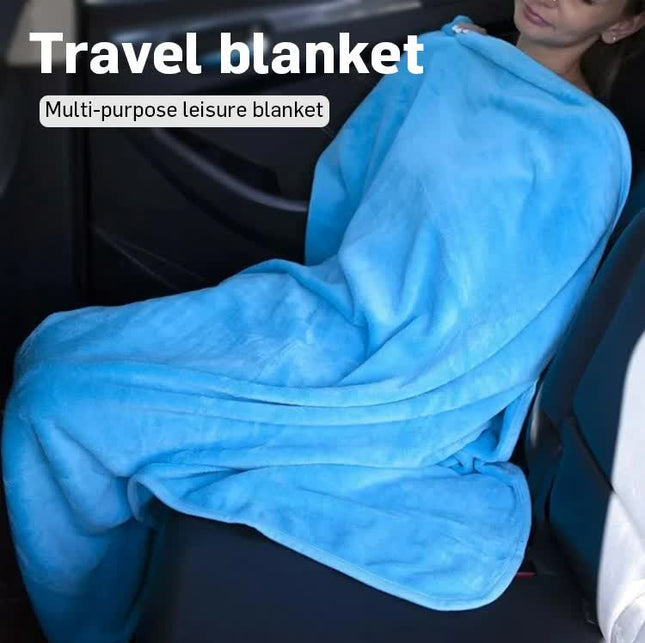 Grey 2-in-1 Plush Travel Blanket & Pillow Set - Soft Flannel with Luggage Strap & Carabiner (50x60in)