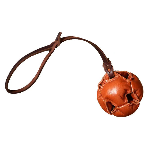 Brown Durable Leather Dog Training Ball with Loop Handle