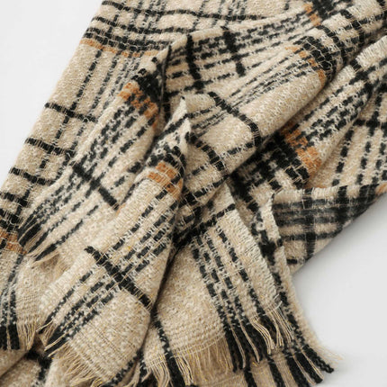 Black Chic Plaid Winter Scarf - Large Soft Polyester Shawl Wrap with Tassels, Korean Inspired Fashion