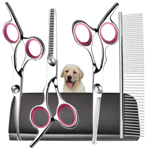 Pink and Silver Complete 5-Piece Pet Grooming Scissors Kit