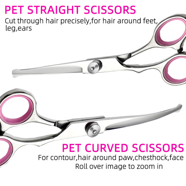 Pink and Silver Complete 5-Piece Pet Grooming Scissors Kit – product detail