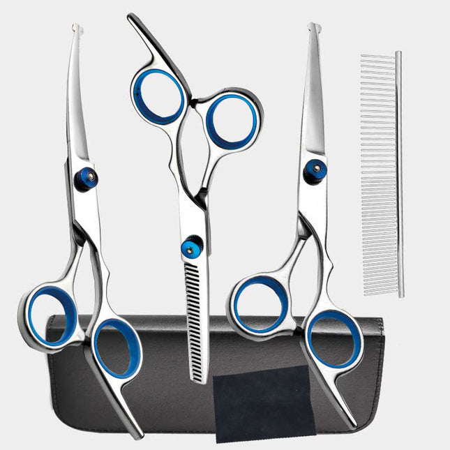 Blue and Silver Complete 5-Piece Pet Grooming Scissors Kit