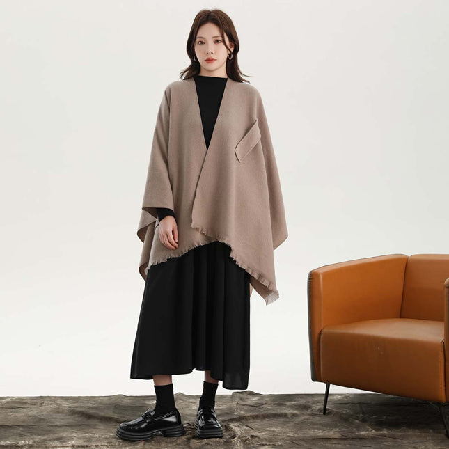 Khaki Elegant Soft Knit Poncho Cape