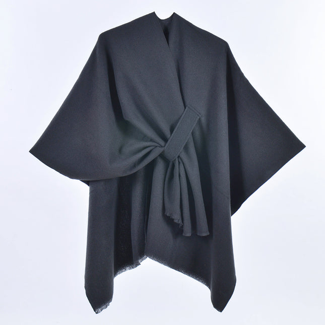 Black Elegant Soft Knit Poncho Cape
