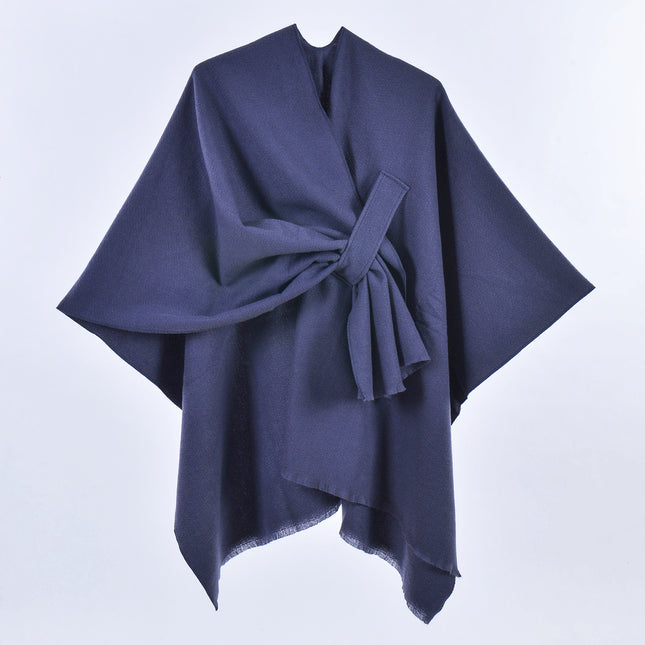 Dark Blue Elegant Soft Knit Poncho Cape