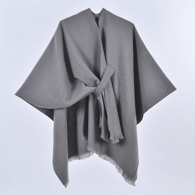 Grey Elegant Soft Knit Poncho Cape
