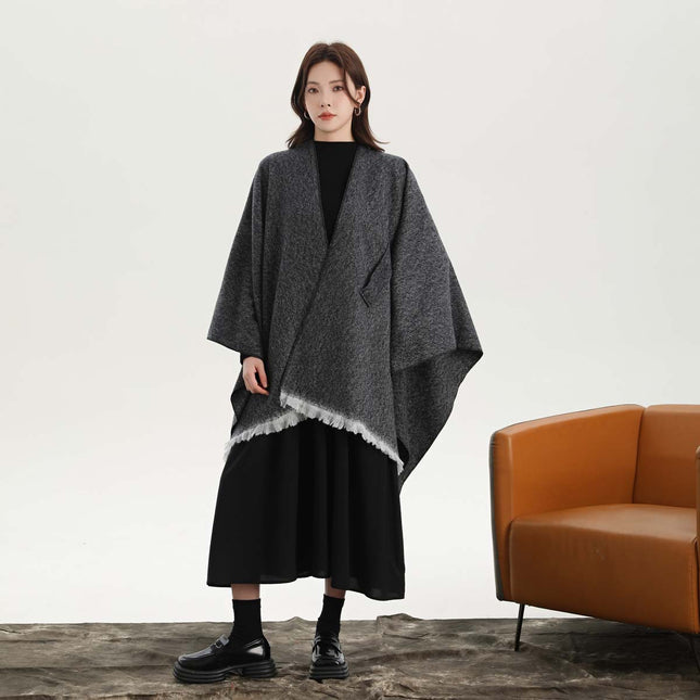 Black and White Elegant Soft Knit Poncho Cape