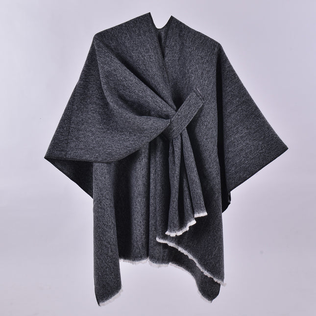 Black and White Elegant Soft Knit Poncho Cape – product detail