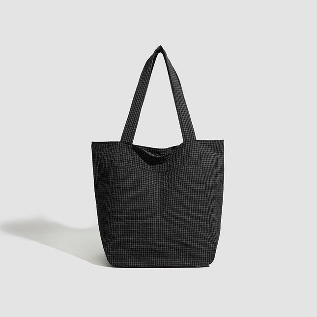 Black Stylish Lightweight Seersucker Gingham Tote Bag