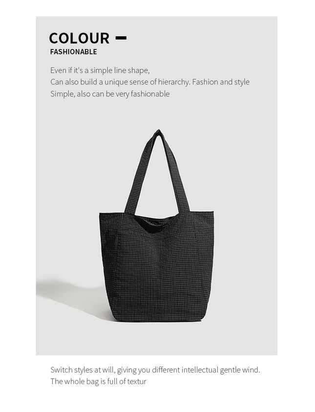 Black Stylish Lightweight Seersucker Gingham Tote Bag – product detail