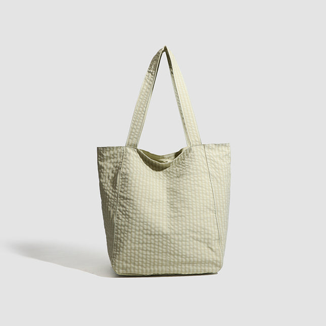 Light Green Stylish Lightweight Seersucker Gingham Tote Bag