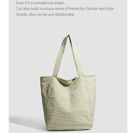 Light Green Stylish Lightweight Seersucker Gingham Tote Bag - Spacious Multi-Pocket Shoulder Bag with Zipper