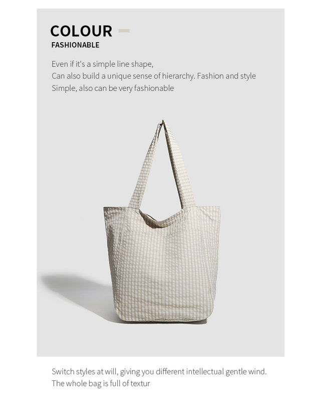 Beige Stylish Lightweight Seersucker Gingham Tote Bag – product detail