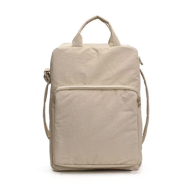 Beige Lightweight Nylon Vertical Crossbody Tote Bag