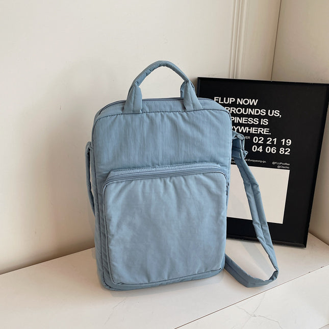 Blue Lightweight Nylon Vertical Crossbody Tote Bag