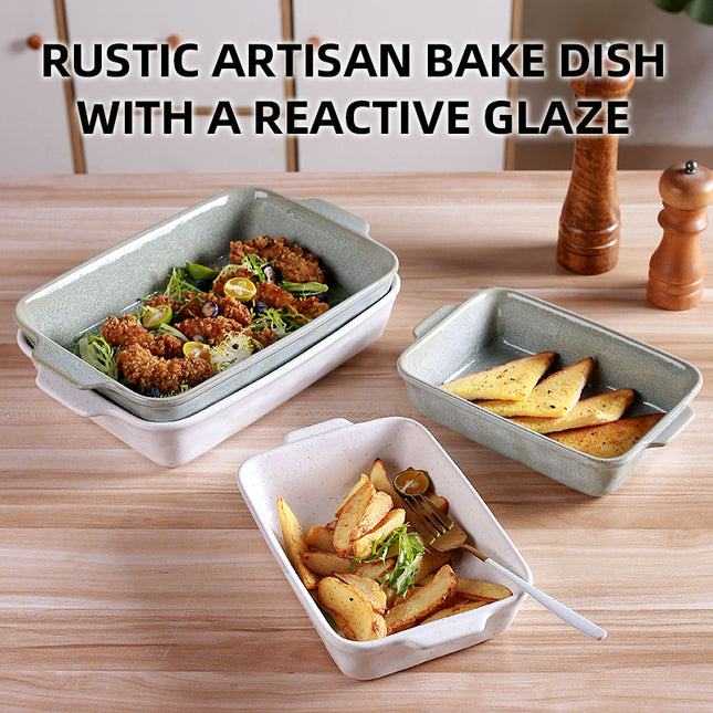 White Elegant Speckled Ceramic Rectangular Baking Dish – product detail