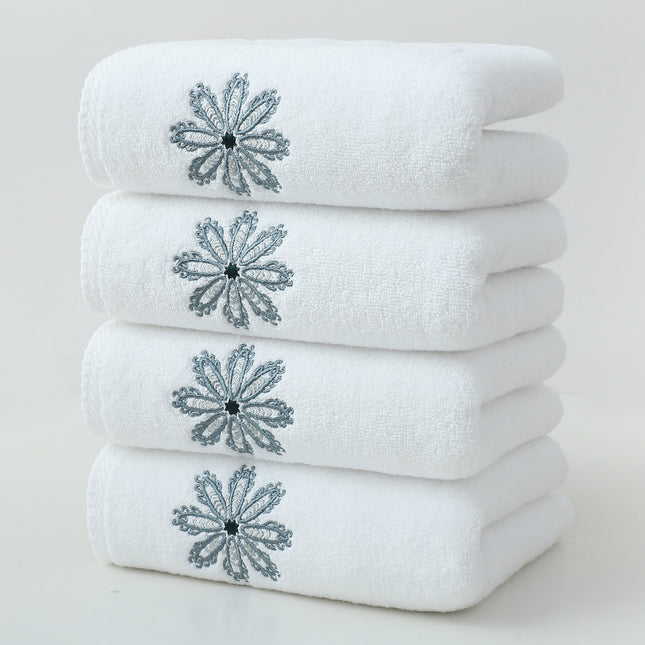 White 4-Pack Elegant Green Floral Embroidered Cotton Hand Towels
