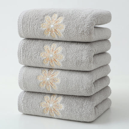 Grey 4-Pack Elegant Glod Floral Embroidered Cotton Hand Towels
