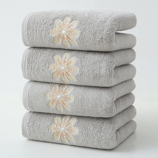 Grey 4-Pack Elegant Glod Floral Embroidered Cotton Hand Towels