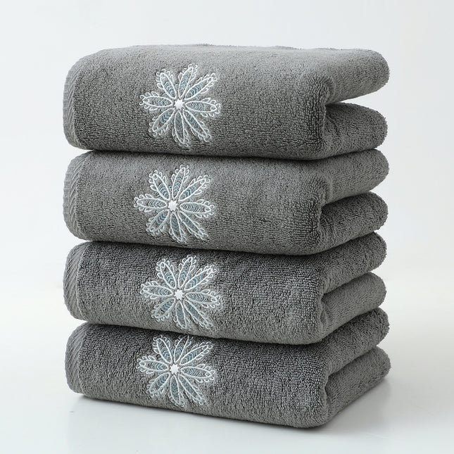 Dark Grey 4-Pack Elegant Blue Floral Embroidered Cotton Hand Towels