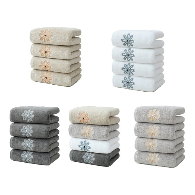 Color Mixing 4-Pack Elegant Floral Embroidered Cotton Hand Towels – product detail