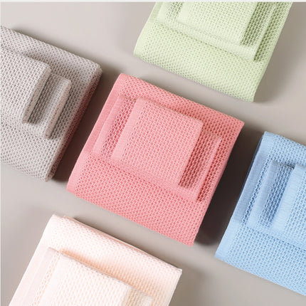 Light Pink Premium 3-Piece Waffle Weave Cotton Towel Set - Lightweight, Quick-Dry & Absorbent - Bath, Hand, Face Cloth