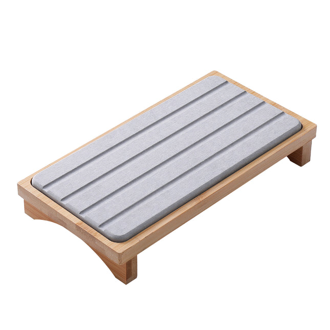 Light Grey Natural Diatomaceous Earth Absorbent Drying Tray with Bamboo Base