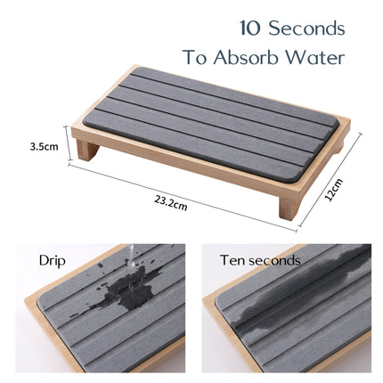 Light Grey Natural Diatomaceous Earth Absorbent Drying Tray with Bamboo Base - Quick-Dry Stone Mat for Kitchen & Bathroom Sink