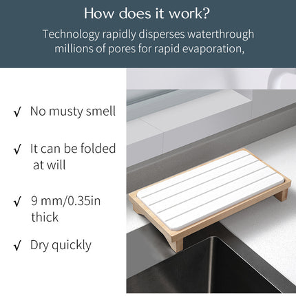 Light Grey Natural Diatomaceous Earth Absorbent Drying Tray with Bamboo Base - Quick-Dry Stone Mat for Kitchen & Bathroom Sink