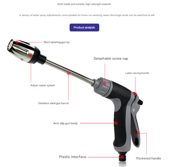 Black and Grey Heavy Duty Long Wand Garden Hose Nozzle