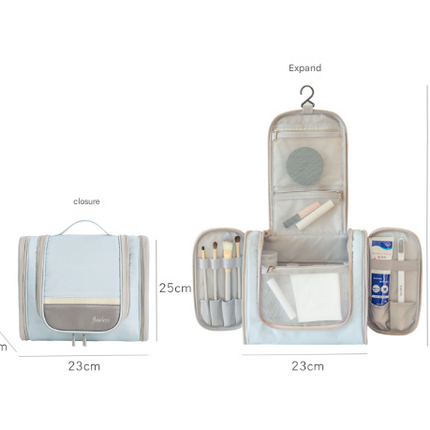 Light Blue Large Capacity Hanging Travel Toiletry Bag - Portable Waterproof Organizer for Cosmetics, Makeup & Toiletries with Multiple Compartments