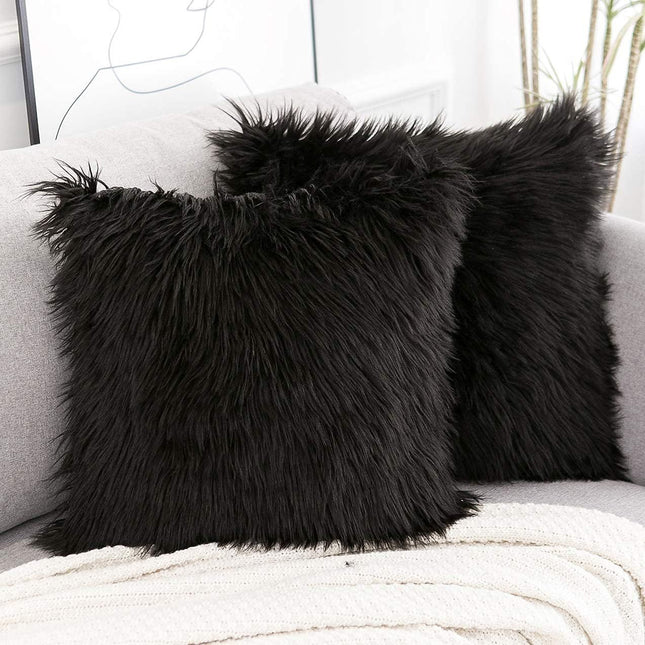 Black Luxurious Long Faux Fur Cushion Covers