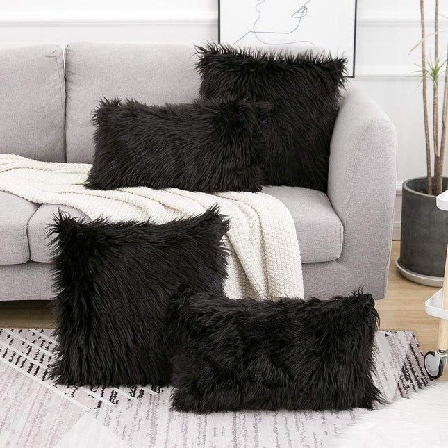Black Luxurious Long Faux Fur Cushion Covers – product detail