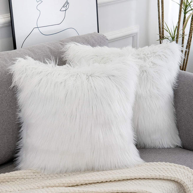 White Luxurious Long Faux Fur Cushion Covers