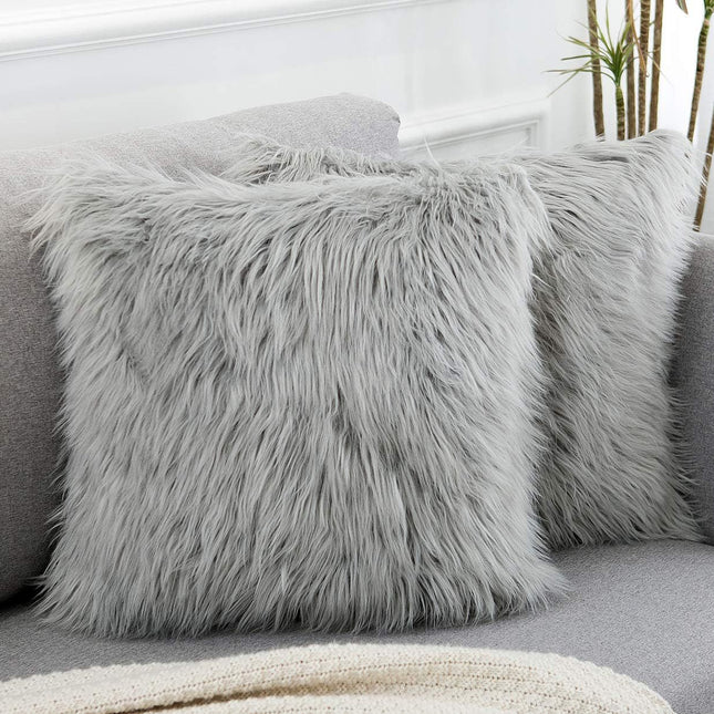 Grey Luxurious Long Faux Fur Cushion Covers