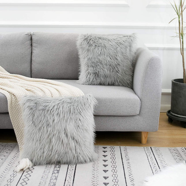 Grey Luxurious Long Faux Fur Cushion Covers – product detail